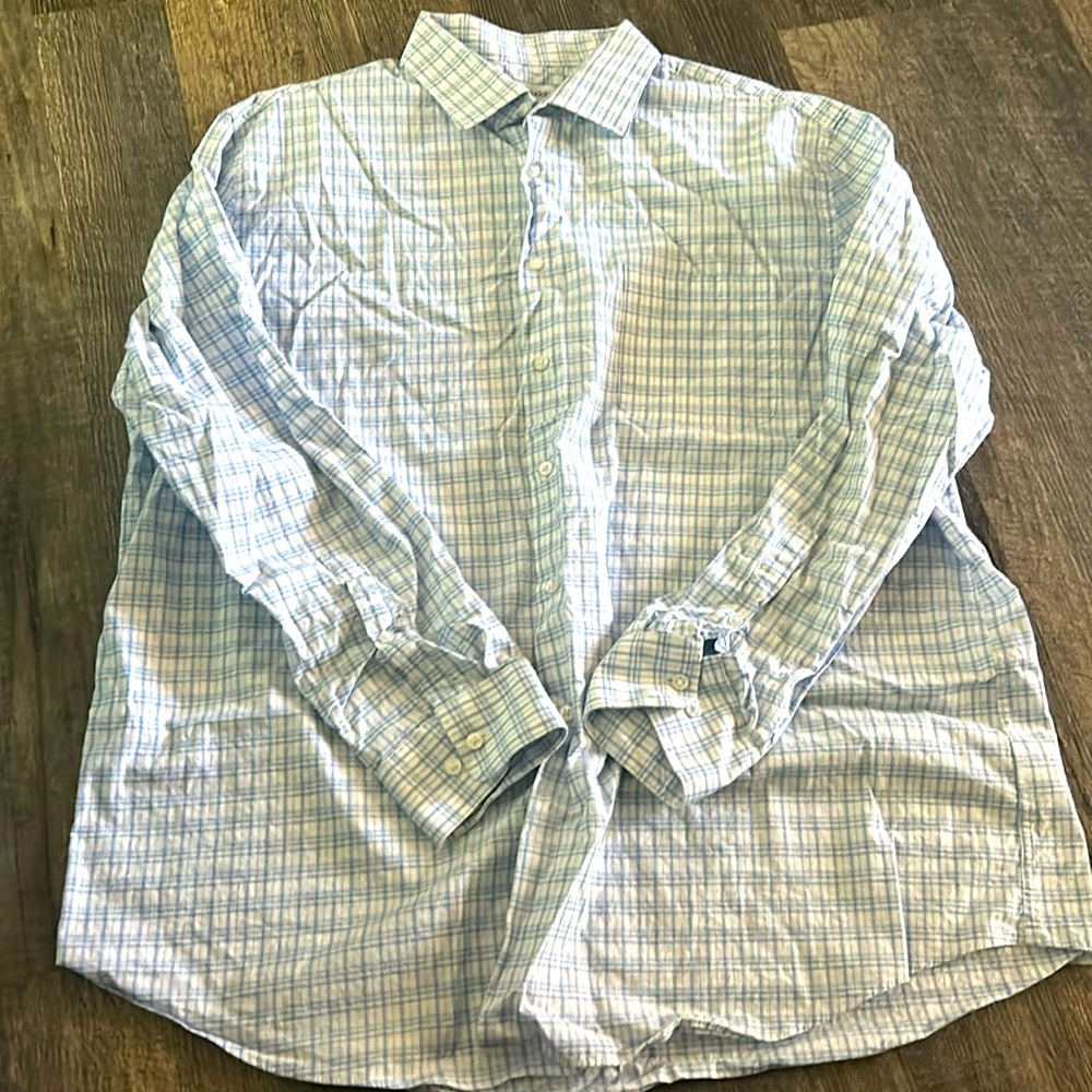 Calvin Klein Dress Shirt Blue Plaid Size XL